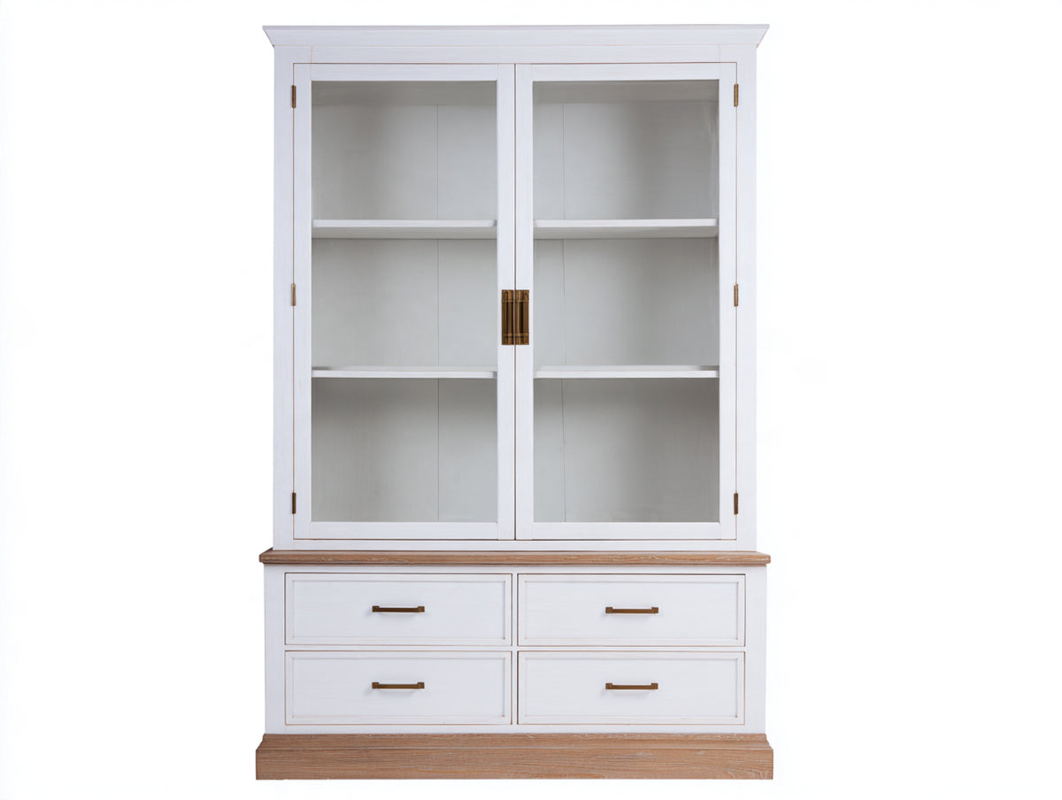 Vetrina - legno-vetro-metallo - 110 x 45 x 195 cm - bianco-legno naturale - stile classico