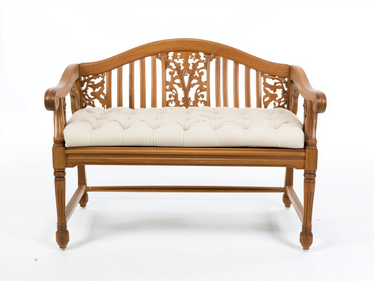 Panche da giardino - legno-tessuto - 150 x 65 x 94 cm - naturale-crema - stile classico decorativo