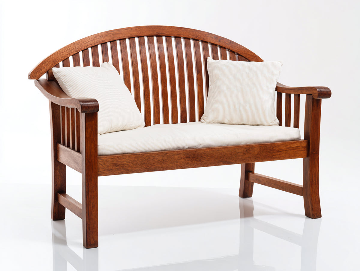 Panche da giardino - legno-tessuto - 145 x 64 x 98 cm - marrone-crema - stile classico con schienale arcuato