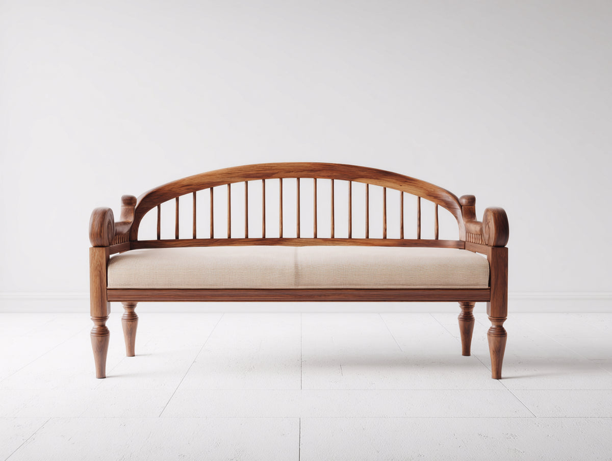 Panche da giardino - legno-tessuto - 150 x 62 x 90 cm - marrone-beige - stile classico con schienale arcuato