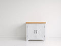 Credenza - legno-metallo - 82 x 39 x 86 cm - bianco-effetto legno naturale - stile rustico contemporaneo