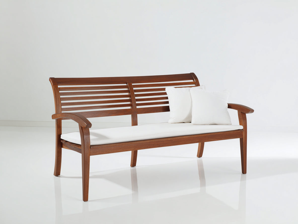 Panche da giardino - legno-tessuto - 160 x 65 x 91 cm - marrone-bianco - stile classico con schienale a listelli