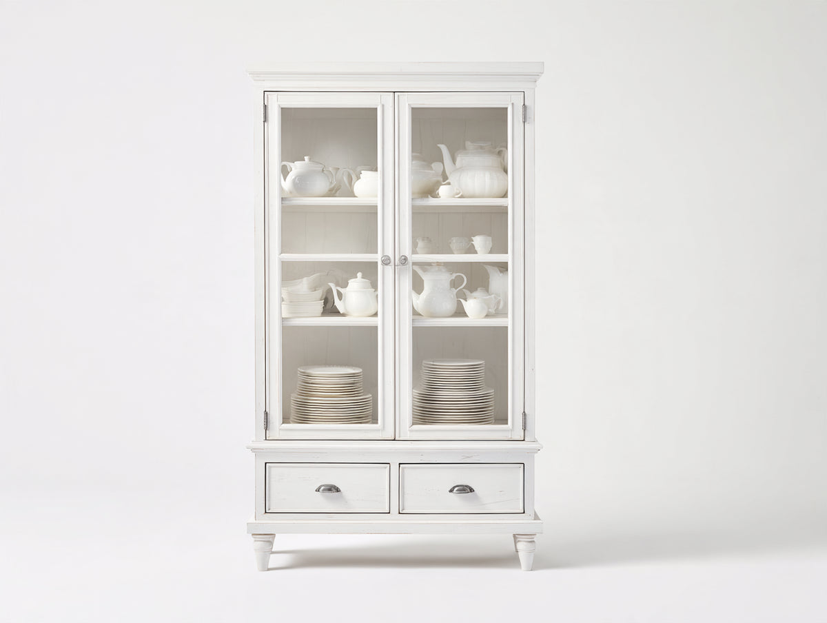 Vetrina - legno-vetro-metallo - 95 x 42 x 185 cm - bianco - stile classico