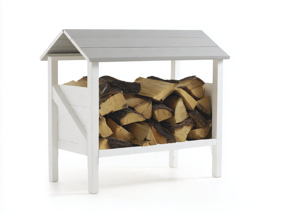 Portalegna - legno - 140 x 70 x 135 cm - bianco - stile rustico