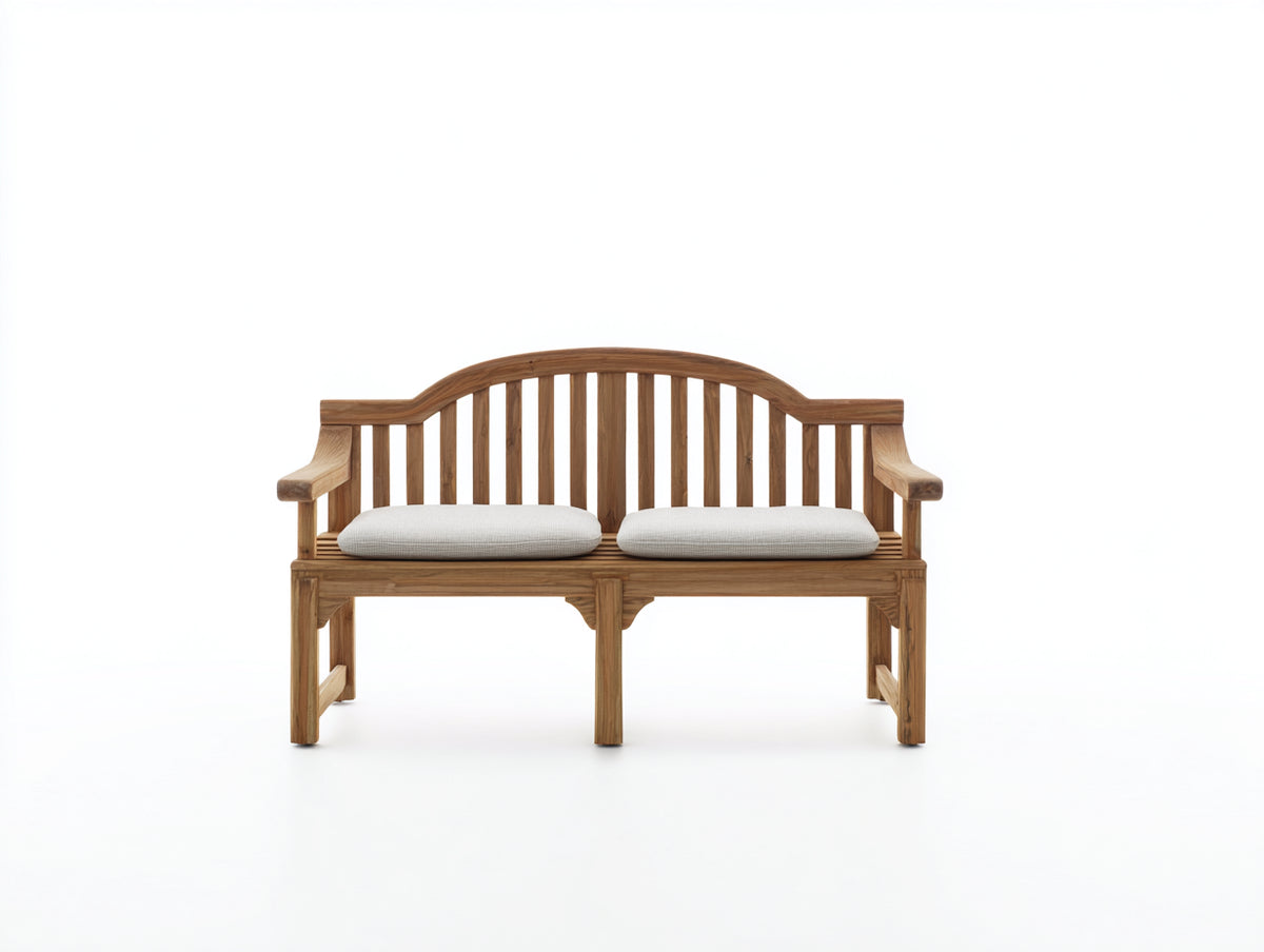Panche da giardino - legno-tessuto - 145 x 60 x 88 cm - marrone-grigio chiaro - stile classico con schienale arcuato