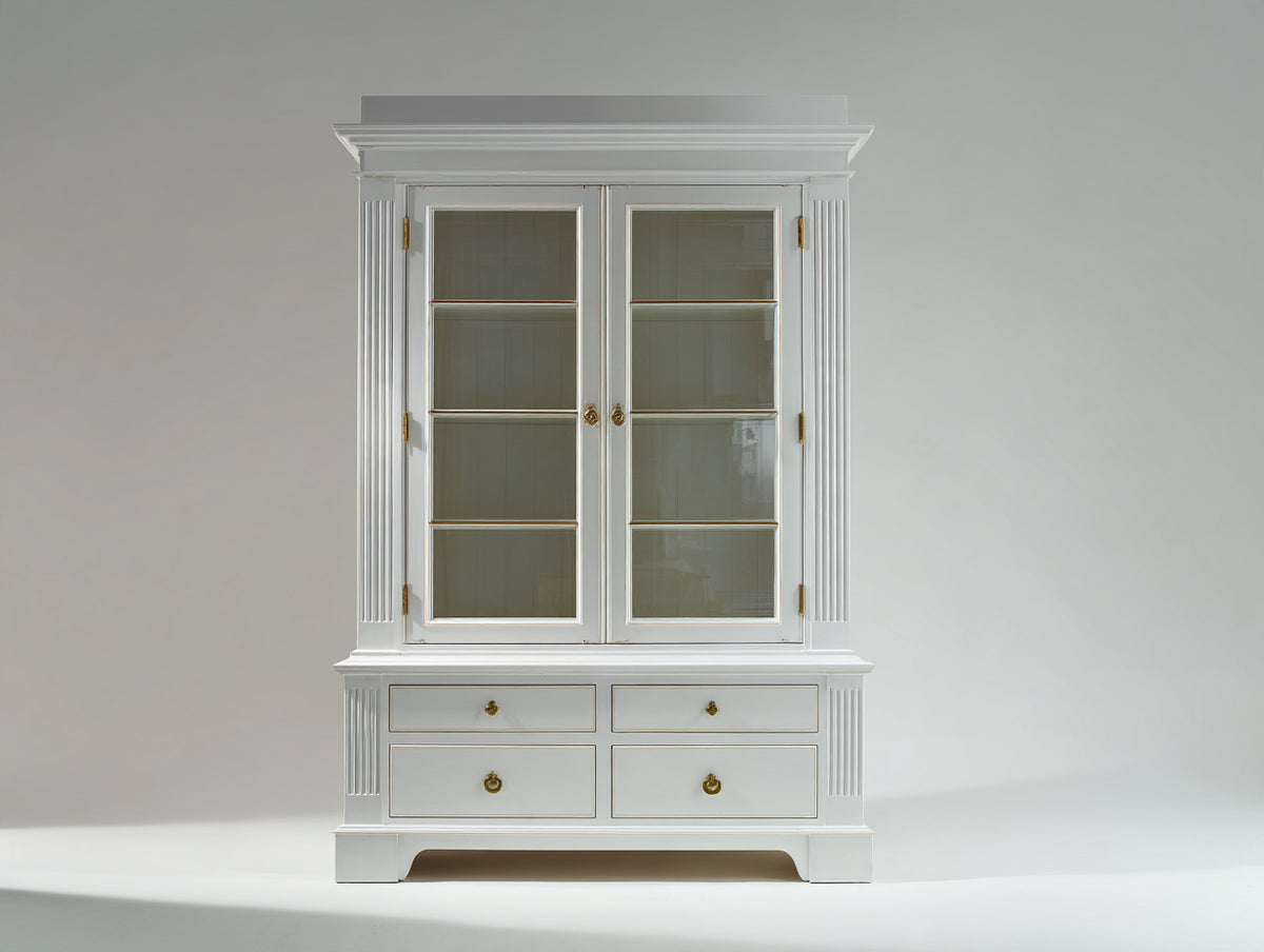 Vetrina - legno-vetro-metallo - 105 x 45 x 200 cm - bianco-legno naturale - stile classico