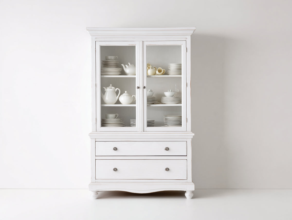 Vetrina - legno-vetro-metallo - 105 x 45 x 190 cm - bianco - stile classico