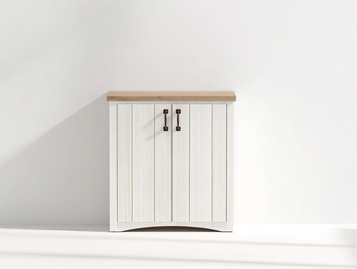 Credenza - legno-metallo - 80 x 38 x 94 cm - bianco-effetto legno naturale - stile country contemporaneo