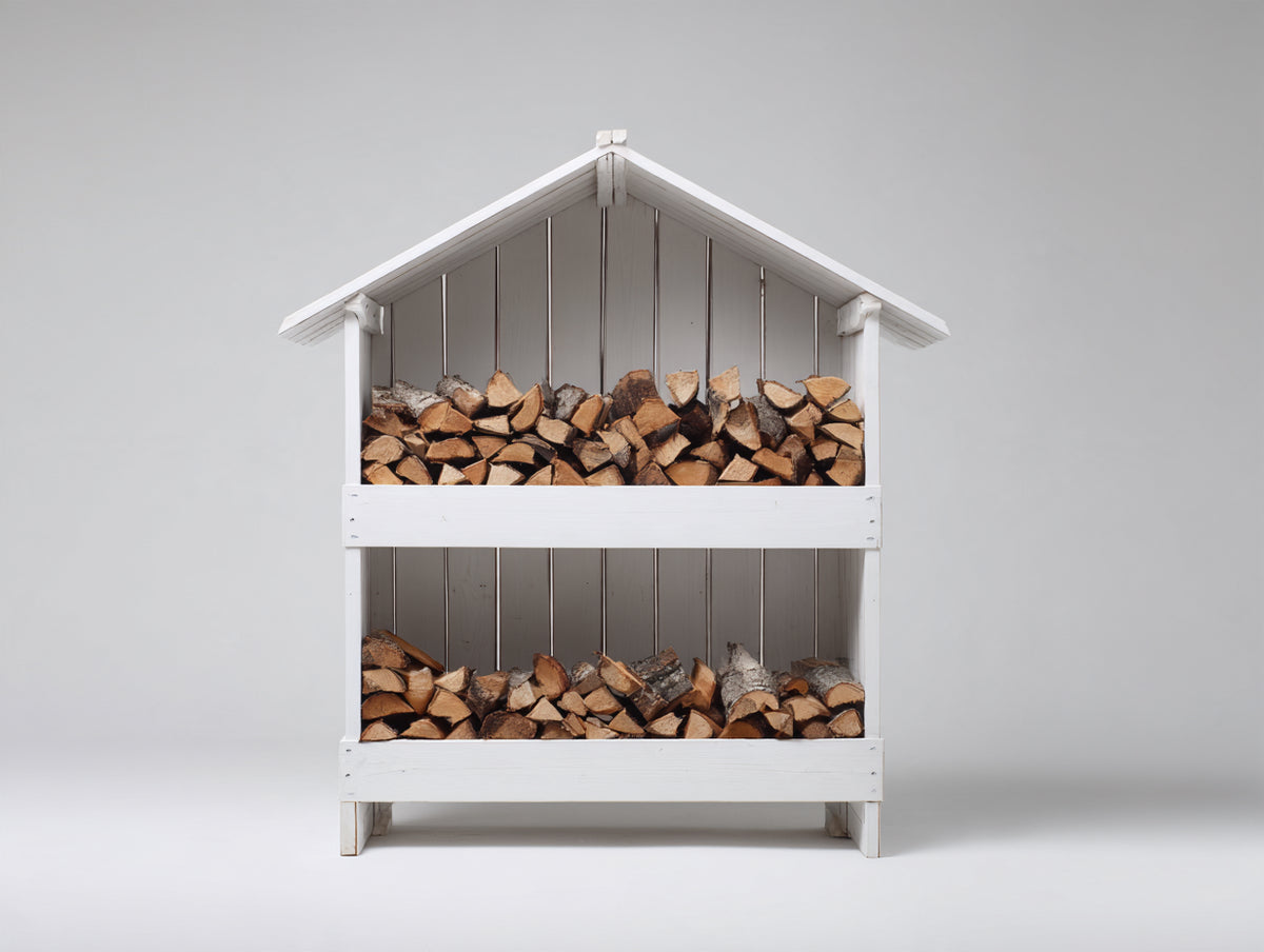 Portalegna - legno - 120 x 60 x 180 cm - bianco - stile rustico