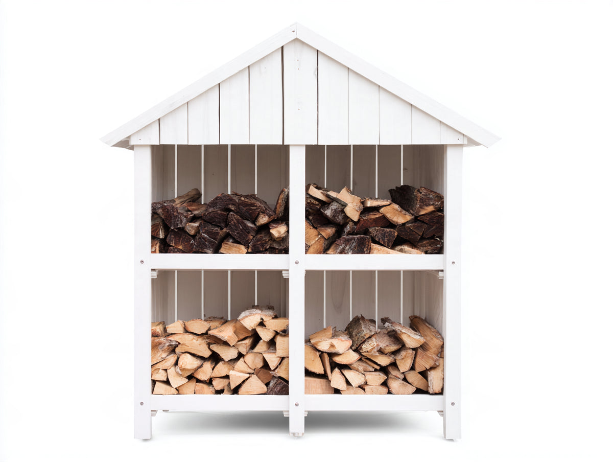 Portalegna - legno-metallo - 150 x 60 x 180 cm - bianco - stile rustico