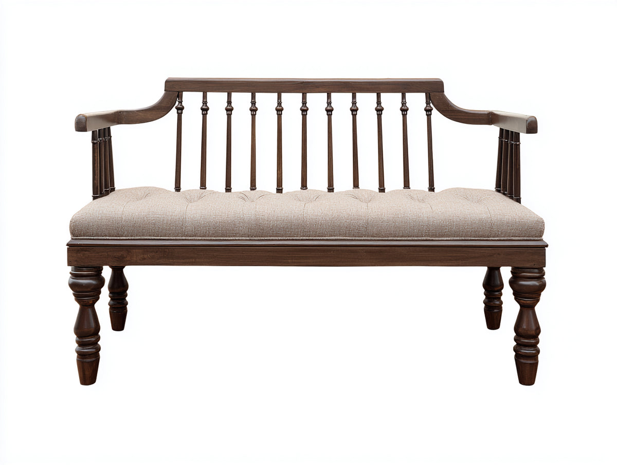 Panche da giardino - legno-tessuto - 140 x 62 x 88 cm - marrone scuro-beige - stile classico con gambe tornite