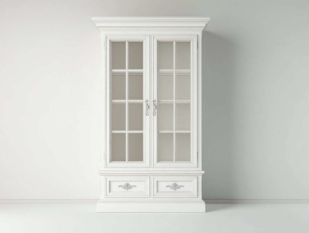 Vetrina - legno-vetro-metallo - 100 x 45 x 200 cm - bianco - stile classico